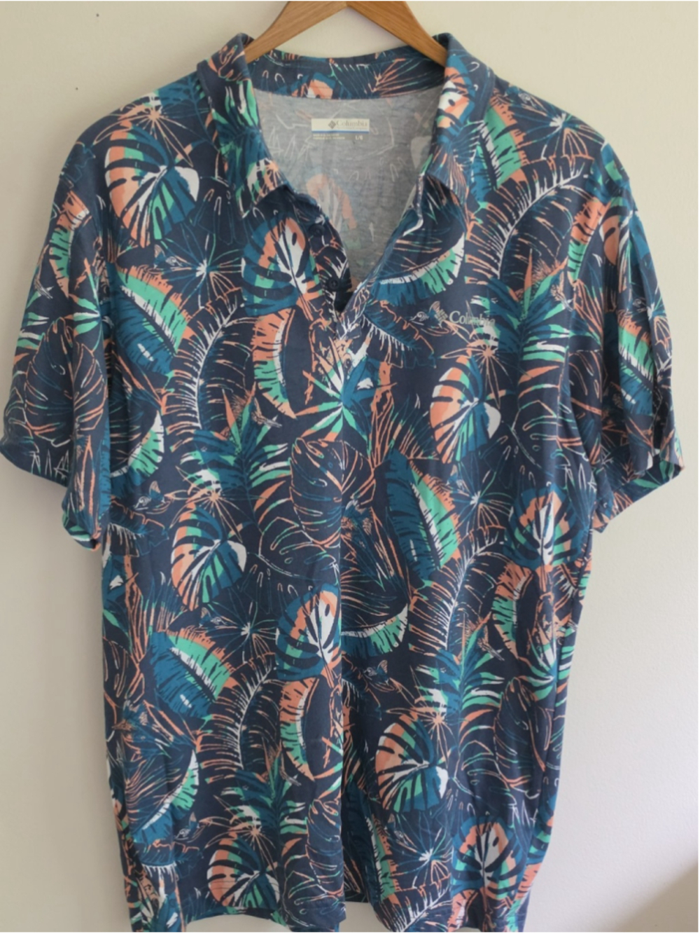 Columbia Men's Thistletown Hills Tropical Palm Print Polo Shirt - Size Large